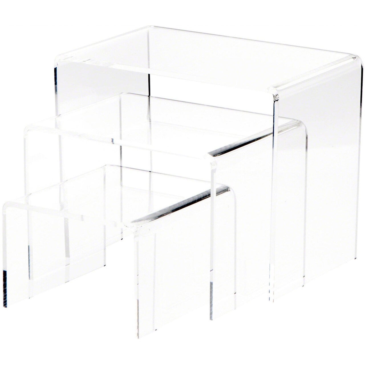 Plymor Clear Acrylic Rectangular Display Risers, 6" Deep Assortment, Set of 3 (1/4" thick)